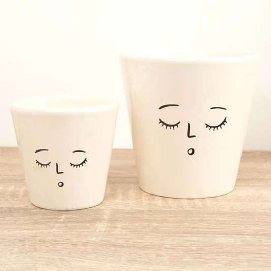 Sleepy Face Pot | White | Pots & Planters