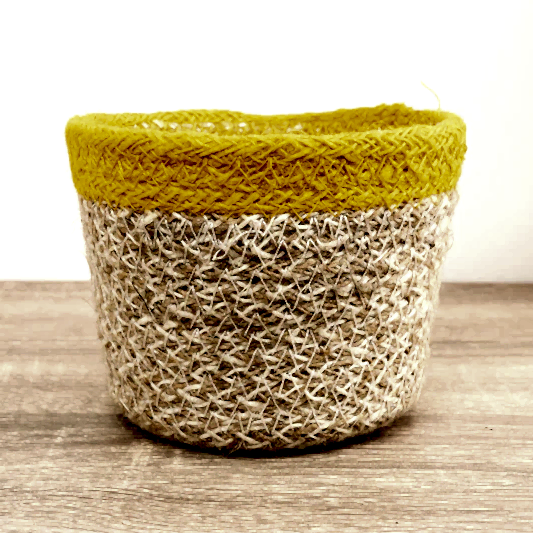 Hessian Lined Pot | Yellow Stripe | Pots & Planters
